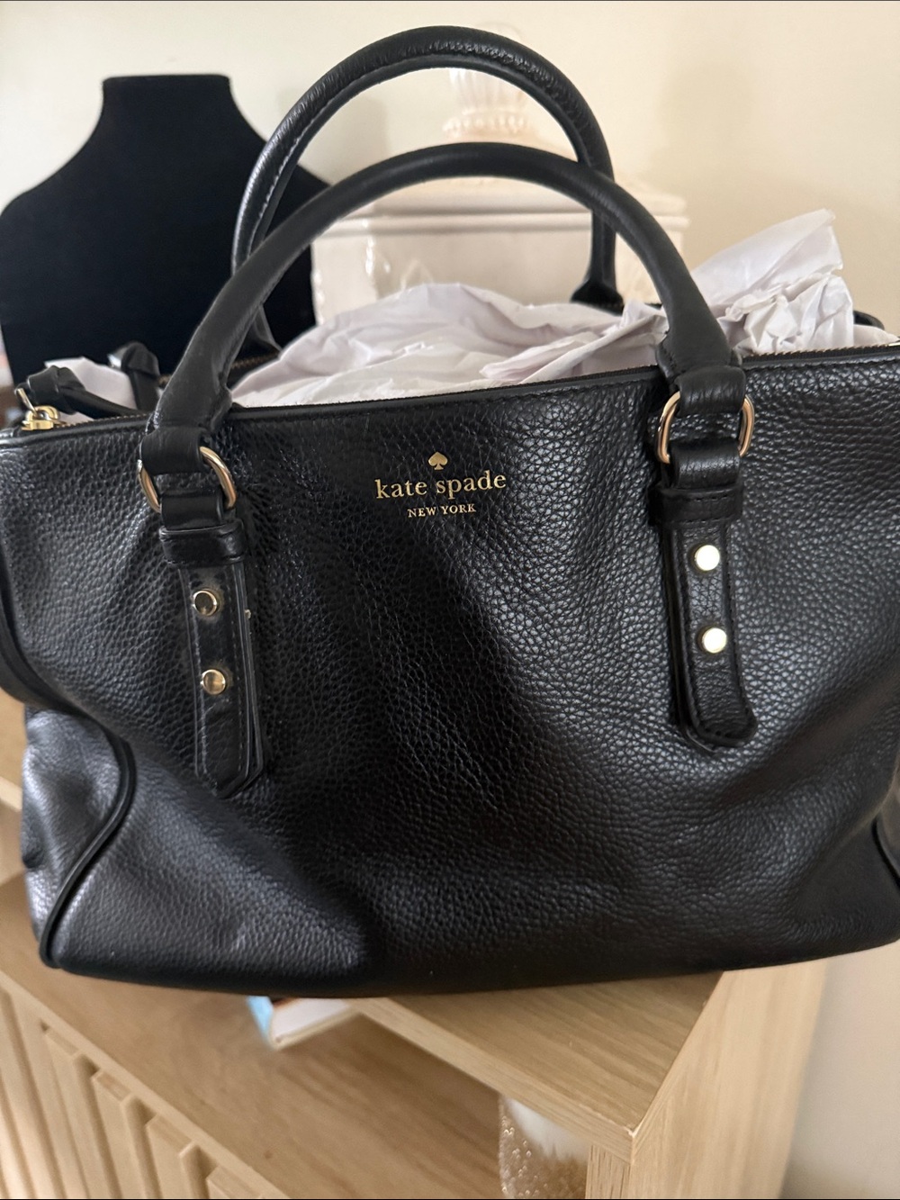 Kate Spade Black Pebbled Leather Satchel with Gold Hardware